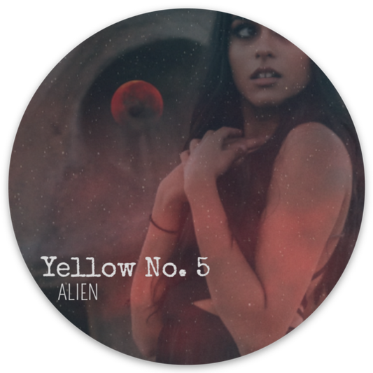 Round Yellow No. 5 Alien Vinyl Decal Sticker 3in X 3in All Weather