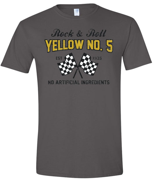 Yellow No. 5 - Checkered Rock & Roll Band T-Shirt (Various Sizes) Charcoal Gray