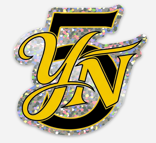 Glitter Die Cut YN5 Logo Sticker 3 inch All Weather Vinyl Yellow No. 5 Decal