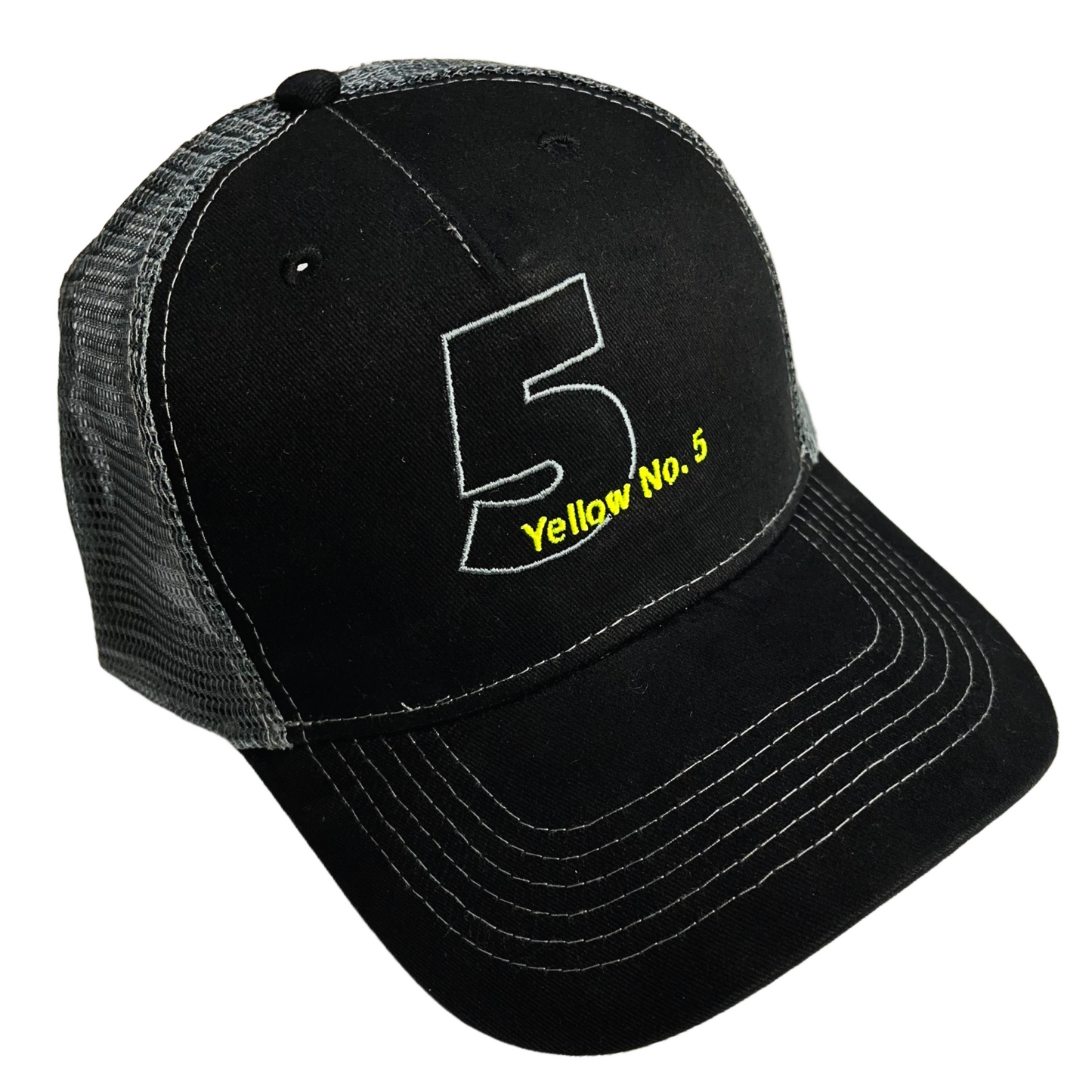Yellow No. 5 Infield Trucker Mesh Snapback Cap Black/Slate and Black/Black One Size Fits Most