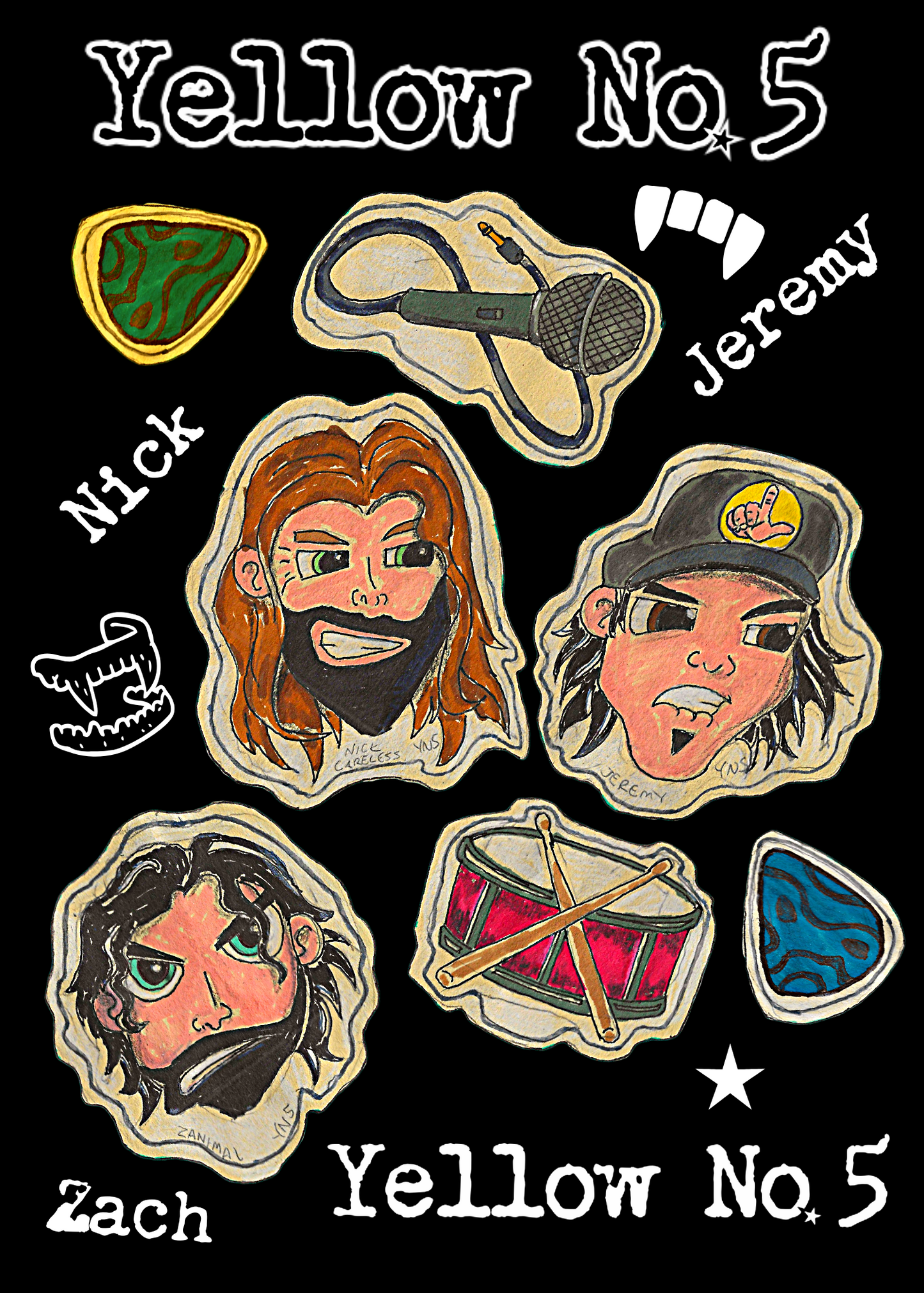 Yellow No. 5 | Sticker Sheets | All Weather Vinyl Stickers | Band Decals