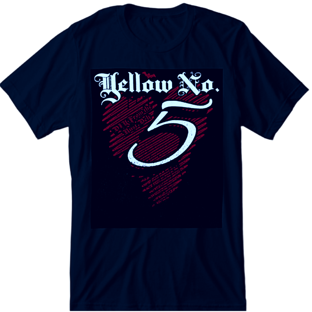 Yellow No. 5 | Rusty Heart T-shirt | Various Sizes | Black | Softstyle