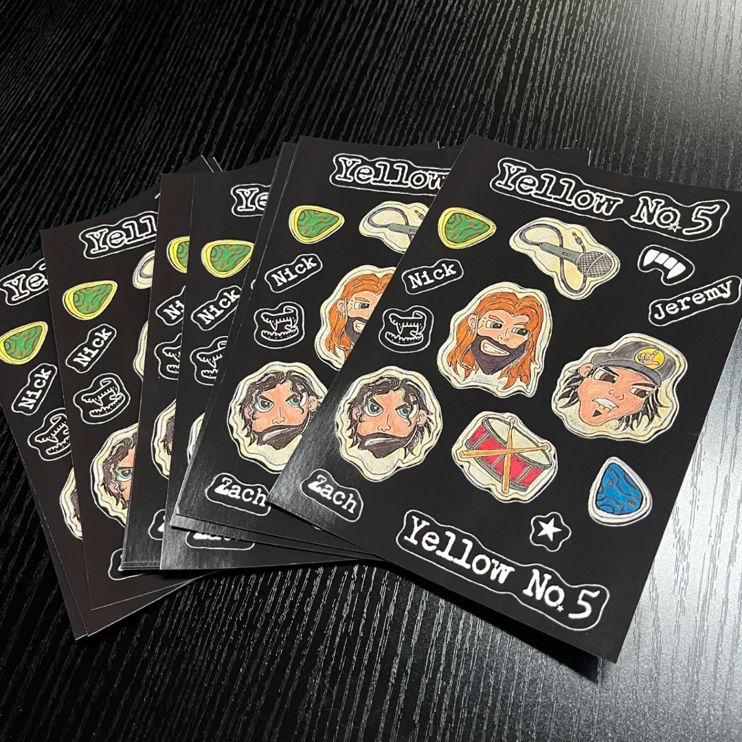 Yellow No. 5 | Sticker Sheets | All Weather Vinyl Stickers | Band Decals